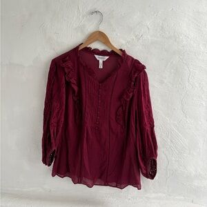Addition Elle 100% cotton burgundy peasant top in 1X